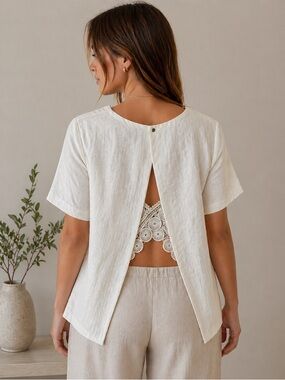 SUNCOO Paris Lia Blouse T1 Ivory Layered Open Back Top French Designer